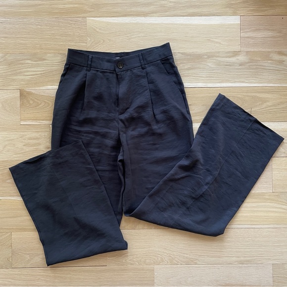 NWT Zara Wide Leg Black Pants Size Medium - Picture 3 of 4